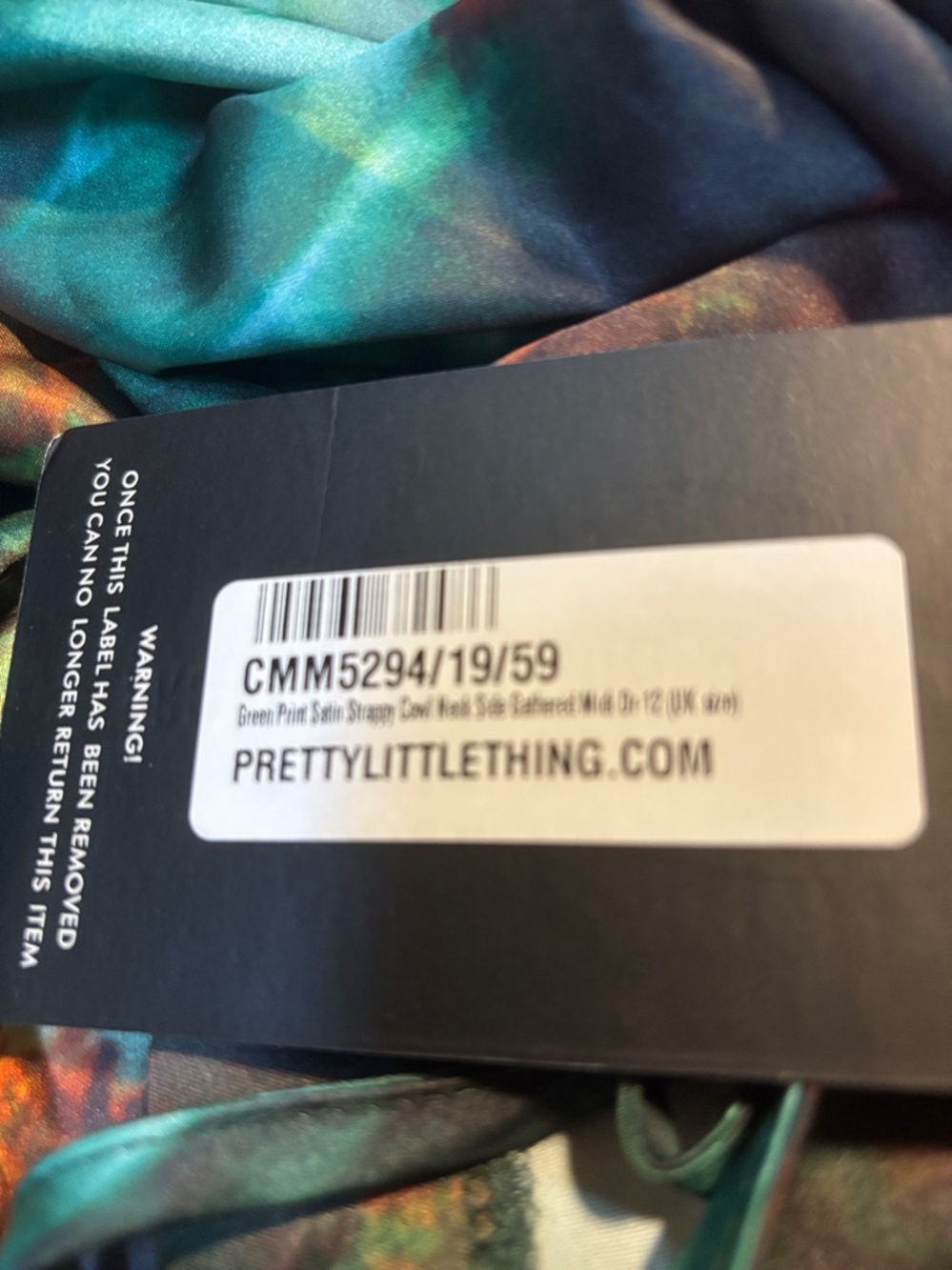 Green Print Satin Strappy Cowl Neck Side Gathered Midi Dress PrettyLittleThing - Picture 4 of 7